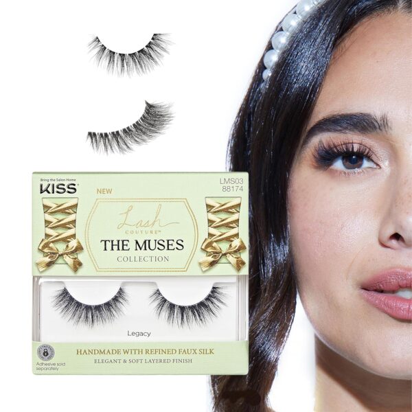 KISS Lash Couture The Muses Collection False Eyelashes, 'Legacy', 12 mm, Handmade, Refined Faux Silk, Contact Lens Friendly, Easy to Apply, Includes 1 Pair Reusable Strip Lashes