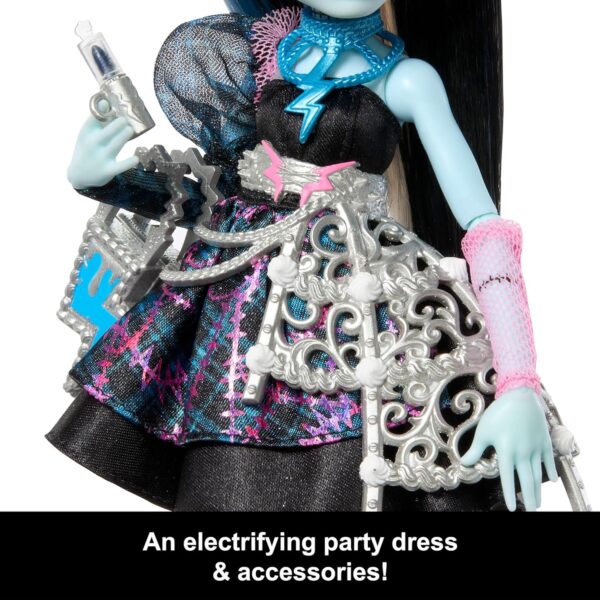 Monster High Scary Sweet Birthday Doll, Frankie Stein in Black Party Dress with Themed Accessories Like Invite, Balloon, Toy, Lipstick and More