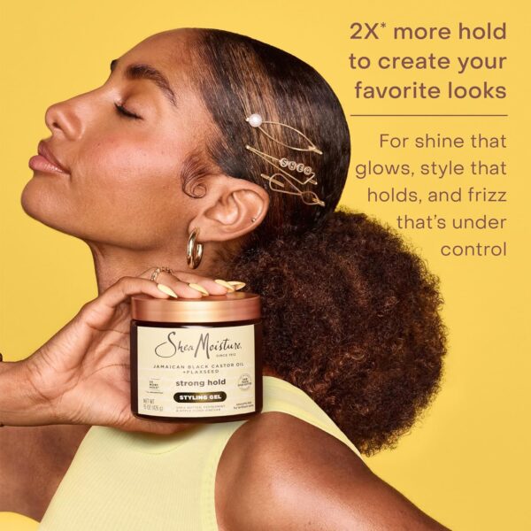 SheaMoisture Strong Hold Styling Gel+Flaxseed Jamaican Black Castor Oil Gives Controlled Style,AllDay Hold,Infused With Castor Seed Oil,SheaButter & Indulgent Scent ParabenFree AntiFrizz Hair Gel 15oz
