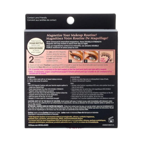 KISS Magnetic False Eyelashes, 'Lure', 12 mm, Includes 1 Pair Of Magnetic Lashes, Magnetic Lash Eyeliner, Contact Lens Friendly, Easy to Apply, Reusable Strip Lashes