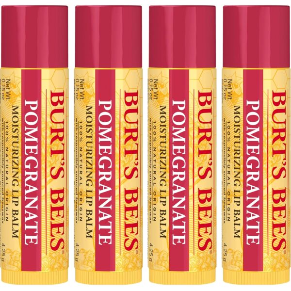 Burt's Bees Lip Balm - Pomegranate, Lip Moisturizer With Responsibly Sourced Beeswax, Tint-Free, Natural Origin Conditioning Treatment, 4 Tubes, 0.15 oz.