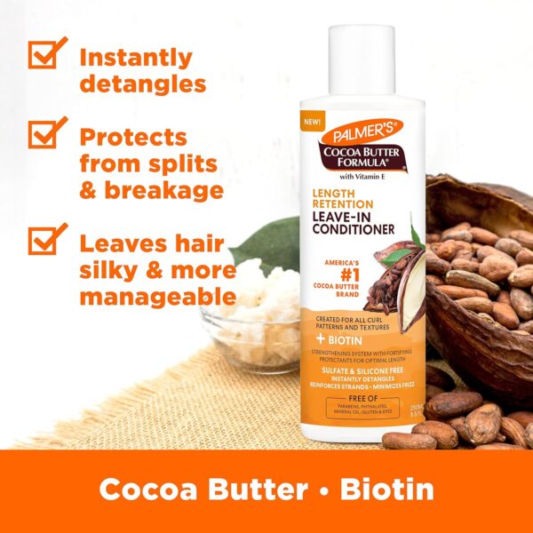 Palmer's Cocoa Butter & Biotin Length Retention Leave-In Conditioner, Instant Detangler, Soften and Strengthen Textured and Curly Hair, 8.5 Ounce