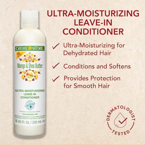 Leave In Conditioner with Mango & Shea Butter by Creme of Nature, Ultra Moisturizing for Dry Dehydrated Hair, 12 Fl Oz