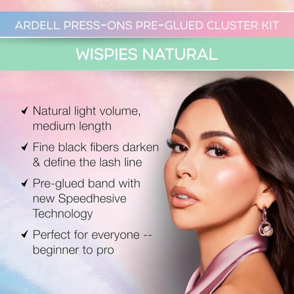 Ardell Press On Pre-Glued Eyelash Extension with Applicator - Wispies Natural, Customizable DIY Lash Clusters, Beginner Friendly Individual Lashes, 30 Count