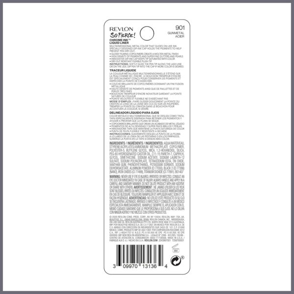 Revlon So Fierce! Chrome Ink Liquid Eyeliner, Longlasting Bold Metallic Pen Liner with Dip Ink Cap for Pearl, Shimmer Blend, 901 Gunmetal, 0.03 oz.